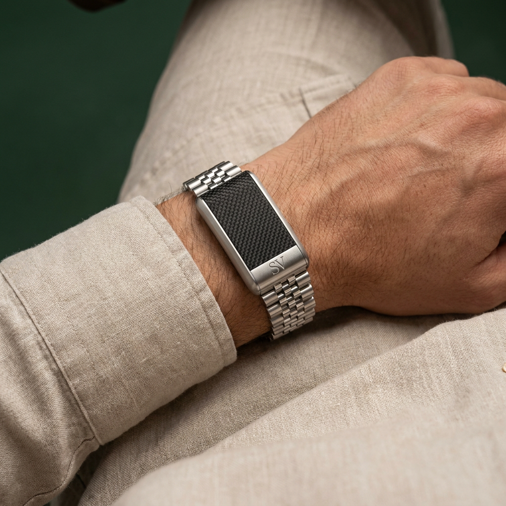 A WHOOP band, reimagined in solid metal.