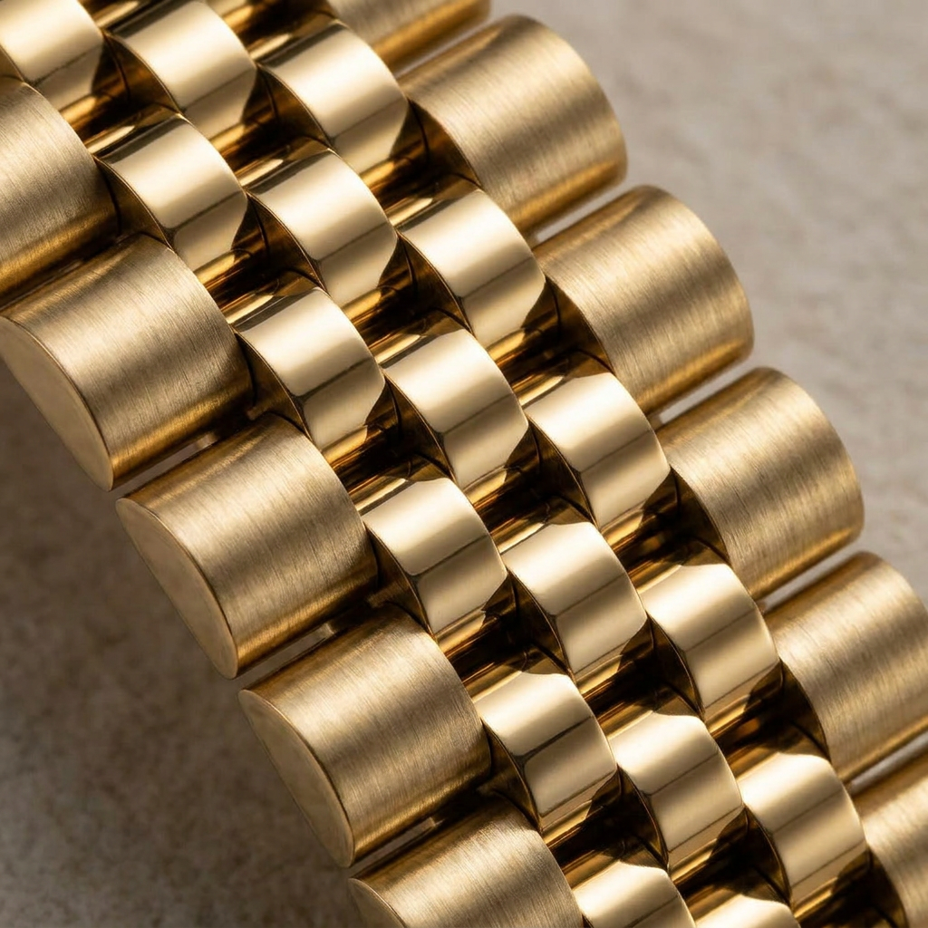 Champagne — link bracelet construction, macro detail